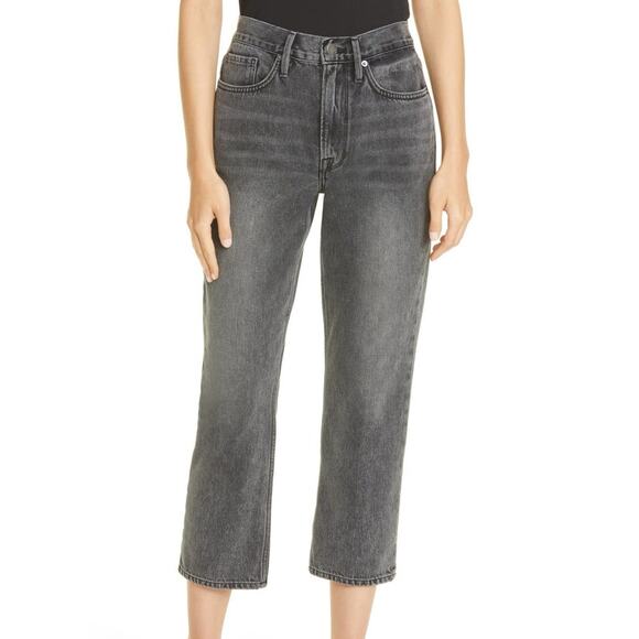 FRAME Denim Le Piper Straight Leg Jeans 26 High Rise Crop Ozone Wash Cotton Gray - Picture 1 of 12